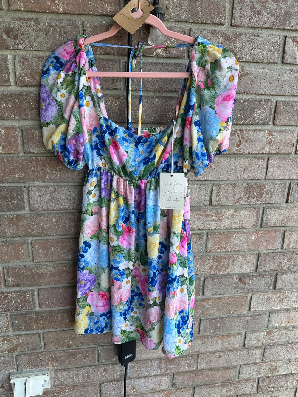 Show Me Your MuMu Floral Puff-Sleeve Dress in Pink, Blue, Yellow, Green